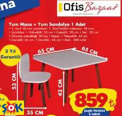 YUM MASA + YUM SANDALYE 1 ADET